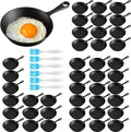 Remerry 60 Sets 4 Inches Cast Iron Skillets Mini Black Iron Nonstick Frying Pan Small Sizzling Plate Egg Pan Cast Pot Bundle with Oil Brush for Indoor and Outdoor Restaurant Kitchen