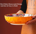 Boho Large Serving Bowls, 10.2 Inch Fruit Salad Bowls, Decorative Serving Dishes for Entertaining, 80 OZ Pasta Bowls Set of 2, Vibrant Colorful Soup Bowls for Party, Home Decor, Bohemian Style Gift