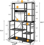SUPERJARE Large Bakers Rack with Power Outlets, 6-Tier Microwave Stand, Coffee Bar with 12 S-Shaped Hooks, Kitchen Shelf with Wire Basket, 39.4 x 14.6 x 66.9 Inches, Black