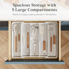 Lifewit Utensil Organizer for Kitchen Drawers, Expandable Cooking Utensil Tray, Adjustable Cutlery Silverware Flatware Holder, Plastic Spatula Tools Storage Divider, 11-18 x 14", White