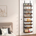 bukfen Over the Door Pantry Organizer, 8-Tier Adjustable Wooden Basket Kitchen Pantry Door Organization and Storage, 2 in 1 Wall Mount or Hanging Heavy-Duty Metal Hanging Kitchen Spice Rack, 1 Pack