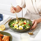 Sureasy Pasta Bowls Set of 4, 30oz Large Ceramic Embossed Bowl Plates, 8.5 Inch Wide and Shallow Plate Bowls, Salad Bowl, Microwave, Oven & Dishwasher Safe, Green
