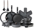 SENSARTE 24 Piece Pots and Pans Set, Nonstick Detachable Handle Cookware, Induction Kitchen Cookware Set with Removable Handle, Healthy Non Stick for RV, Dishwasher＆Oven Safe (Black)