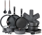 SENSARTE 24 Piece Pots and Pans Set, Nonstick Detachable Handle Cookware, Induction Kitchen Cookware Set with Removable Handle, Healthy Non Stick for RV, Dishwasher＆Oven Safe (Black)