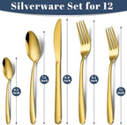 60-Piece Gold Silverware Set - Stainless Steel Silverware Set for 12, Includes Forks Spoons and Knives, Utensil Sets for Home Kitchen Restaurant, Dishwasher Safe