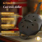 Cast Iron Skillet with Lid,Pre-seasone Mini Cast Iron Smoker Skillets & Egg Pan with Assist Handle, 6.5 Inch Octagonal Design Frying Pan for Searing, Baking, Grilling, Roasting (Skillet-1)