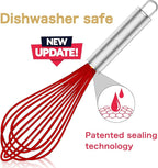 Silicone Rubber Whisk,Premium Whisks For Cooking Non Scratch,Stainless Steel & Silicone Wisk For Nonstick Cookware Pans, High Heat Resistant kitchen Whisks set of 3,Red