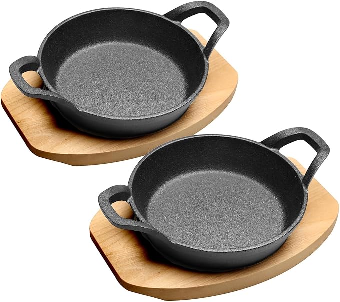 HOME DISTRICT Cast Iron Ramekin Set Oven Safe Mini Skillets Bakeware Bowls Casserole Pots, 6.5" x 1 1/2", 12 oz - 2 PC Set