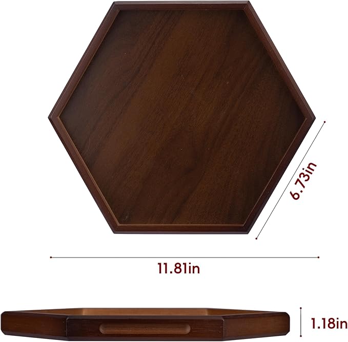 Hexagon Serving Trays & Platters, 11.8" Charcuterie Platter, Cafeteria Trays, Hexagon Wooden Ottoman Tray, Food Serving Boards Table Plates for Family Dinner Eating Parties