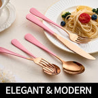 20-Pieces Rose Gold and Pink Silverware Sets for 4,Pink Handle Stainless Steel Cutlery Set, Include Forks Spoons and Knives Set, Dishwasher Safe Utensil Sets for Home Restaurant