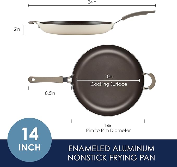 Rachael Ray Cook + Create Nonstick Frying Pan/Skillet with Helper Handle, 14 Inch - Almond