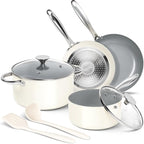 MICHELANGELO Pots and Pans Set Non Stick - Titanium Cookware Set Non Toxic Ceramic Coating, 8-Pcs Nonstick Pots and Pans with Ergonomic Handle, Dishwasher Safe & Induction Compatible, Cream