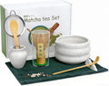 Matcha Whisk Set 8Pcs, Ceramic Japanese Tea Handmade Speckled Bowl Kit, Ceremony Starter Making Gifts, Boho Complete Fellow Matcha Tools Accessories with Spout Spoon Chasen Holder Sifter Tea Cloth
