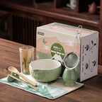 Clay&Fire Matcha Whisk Set, 9 pcs Ceramic Matcha Set, Gifts for Women,Matcha Bowl with Spout and Whisk, Matcha Kit for Matcha Lovers, Ideal Gift Christmas, Birthday, Anniversary(Pink) (Jade Green)