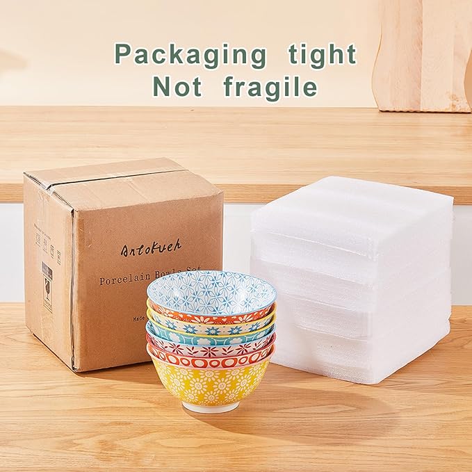 AntoKueh 23 OZ Colorful Large Ceramic Bowl Set of 6 6 inch Deep Porcelain Cereal Bowls for Salad, Soup, Snack and Rice，Dishwasher/Microwave safe
