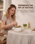 ZENS Matcha Whisk Set, 5pcs Matcha Kit Set Includes Ceramic Bowl, Bamboo Whisk and Chasen Holder, Scoop & Tea Mat，Matcha Tea ceremony Gift for Matcha Lovers, White