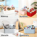 Multiuse Caddy Organizer with Handle, Portable Divided Plastic Tote Bin - Art Craft, Stationary Pen Marker Crayons, Makeup Hair Supplies Storage - Bathroom, Classroom, Dorm, Office, Desk Holder - Red