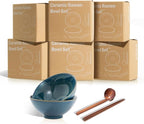 8 Inch Ceramic Ramen Bowl Set of 2, 40oz Japanese Bowls with Spoons & Chopsticks,Durable,Microwave & Dishwasher Safe,Perfect for Ramen,Pho,Salad,Soup,Noodles，Mixing bowls（Azure）
