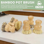 DEBETOOL 6 Pack Bamboo Dish Brush Set with Palm and Sisal Bristles, Natural Dish Scrubber for Fruit & Vegetables Cleaning, Kitchen Scrub Brush for Cast Iron Pots, Pans, Dishes