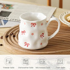 Ceramic Cute Coffee Mug,14 oz Pretty Mug,Unique Coffee Mug (Bows).Ceramic Mug For Women,Hand-Painted Coffee Cup