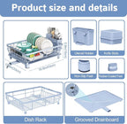 Dish Drying Rack - Space Saving Dish Rack - Dish Racks for Kitchen Counter with Drainboard,Rustproof Dish Drainer with Removable Utensil Holder,Blue