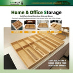 13 Slot V-Shaped Bamboo Drawer Organizer Set of 2, Extra Large Cutlery Tray - Easy Reach Flatware Silverware Utensil Storage for Kitchen (19.6"x14.6" & 19.6"x12.4")