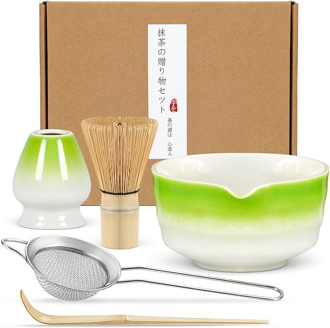 Matcha Whisk Set, Premium Ceremonial Grade Matcha Set Includes Matcha Bowl, Bamboo Scoop, Matcha Powder Sifter, Matcha Whisk and Holder for Matcha Lovers