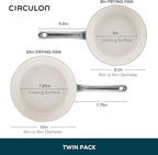 Circulon Halo with LaserDefense Ceramic Nonstick 2-Piece Skillet Set/Frying Pans, Made without PFAS, Compatible with All Stovetops, Dishwasher and Oven Safe, 8 Inch and 10 Inch Fry Pans - Pearl White