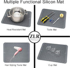ZLR 2 Pcs Silicone Dish Drying Mat & Heat Resistant Trivet (12" x 16") - Waterproof Counter Protector for Coffee Maker - Non-Slip, BPA Free Kitchen Pad, Easy Clean Dishwasher Safe (Dark Gray)