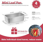 E-far Mini Loaf Pan Set of 4, Small Stainless Steel Bread Baking Pans for Oven, 6.3 x 3.5 Inch Tiny Meatloaf Pans for Homemade Bread Pound Cake Brownies, Non-toxic & Dishwasher Safe
