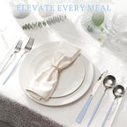 Astercook Silverware Set with Steak Knives 24-Piece Flatware Set for 4 Food-Grade Stainless Steel Blue Cutlery Set Mirror Polished Utensils Set Include Spoons and Forks for Home Kitchen Restaurant