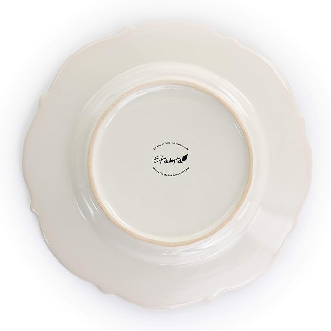 Elama Round Decorated Stoneware Scallop Embossed Dinnerware Dish Set, 16 Piece, Luna