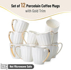 BTaT- White Coffee Mugs with Gold Rim, Set of 12, 12oz, Porcelain Coffee Mugs for Coffee Mug Set
