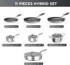 COOKER KING Stainless Steel Cookware Set, 11 Pcs Pots and Pans Set, Hybrid Ceramic Cookware,Non-Stick Frying Pans, Saucepans, Saute Pan & Stock Pot, Non-Toxic, Oven Safe, Induction Compatible