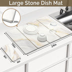 Large Stone Dish Drying Mat for Kitchen Counter, 2 PCS Quick Dry Stone Mats, Foldable Water Absorbing Diatomaceous Earth Drying Dishes Pad for Countertop Bottle Utensil Cup(Yellow White 24"x16"&8"x4")