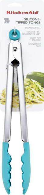 KitchenAid Silicone Tipped Stainless Steel Tongs, 12 Inch, Aqua Sky