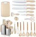 RAXCO Cooking Utensils Set,12-Piece Kitchen Utensils and Accessories,6-Piece Knife set,utensilios de cocina,Khiki