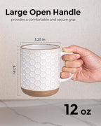 GBhome Coffee Mugs Set of 4, 12oz Handmade Stoneware Coffee Mugs Set with Large Handle for Cappuccino/Latte/Tea/Hot Cocoa, Dishwasher & Microwave Safe, Off White