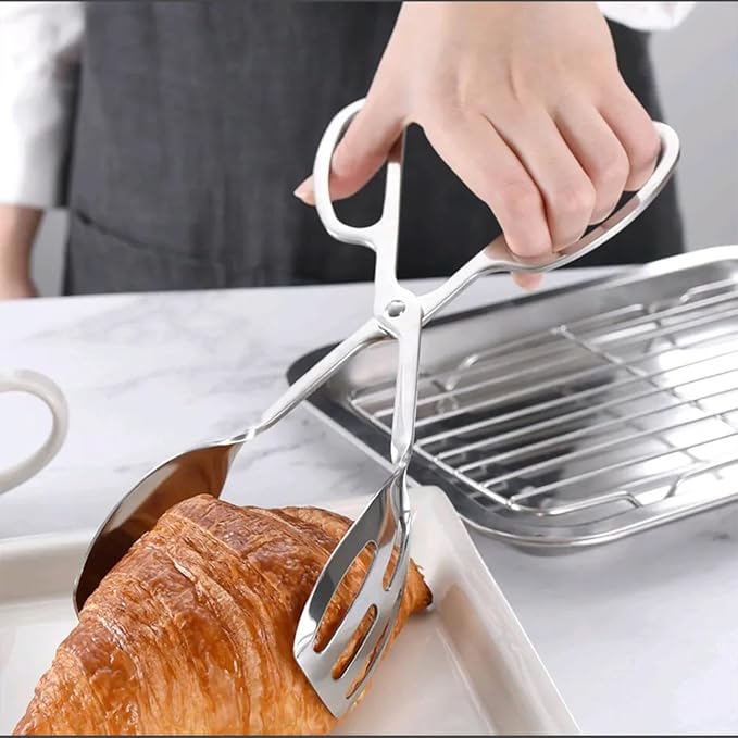 2 Pack Serving Tongs Buffet Tongs for Kitchen Cooking 10 Inch Stainless Steel Salad Tongs Serving Utensils for Wedding Party Catering (Silver)