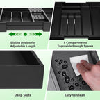 9-Piece Bamboo Kitchen Drawer Organizer Set, Expandable Silverware &Utensil Organizer with Removable Knife Block & Steak Knives, Flatware Organization, Tableware Dividers Storage(Black)