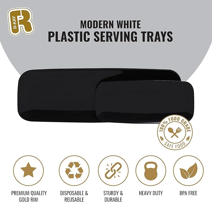 4 Pack Black Plastic Serving Tray for Party - Black Serving Tray 10 by 5.5 Inch - Dessert Trays for Food - Party Serving Trays for Entertaining - Premium Party Trays - Black Serving Platters