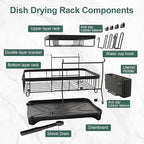 LIYI Dish Drying Rack,Large Dish Rack for Kitchen Counter,2-Tier Dish Racks with draining Tray,Detachable Capacity Dish Drainer Organizer,Black