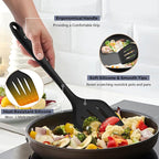 TeamFar Silicone Cooking Utensils, 10 pcs Kitchen Cooking Utensils Set, 446°F Heat Resistant Kitchen Gadgets Tools Set w/Spatula, Turners, Spoons, Soup Ladle, Pasta Server for Nonstick Cookware, Black
