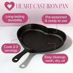Paris Hilton Pre-Seasoned Cast Iron Heart Skillet Pan, Heavy-Duty Frying Pan for Cooking, Baking & Searing, Oven Safe, Stovetop Compatible, 10-Inch