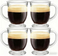 Set of 4 Clear Glass Coffee Mugs,16 OZ Large Beer Cups,Diner Coffee Cup with Handle for Hot Beverages,Tea, Cappuccino, Latte, Espresso, Juice Mothers Men and Women Gifts