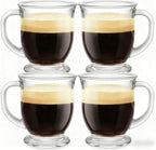 Set of 4 Clear Glass Coffee Mugs,16 OZ Large Beer Cups,Diner Coffee Cup with Handle for Hot Beverages,Tea, Cappuccino, Latte, Espresso, Juice Mothers Men and Women Gifts
