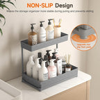 3 Pack Multi-Purpose Under Sink Organizers and Storage, 2026 L-Shaped Pull Out Cabinet Organizer for Bathroom & Kitchen, Under Cabinet Organizer with Hooks Hanging Cup (Grey, 14.85 inch)