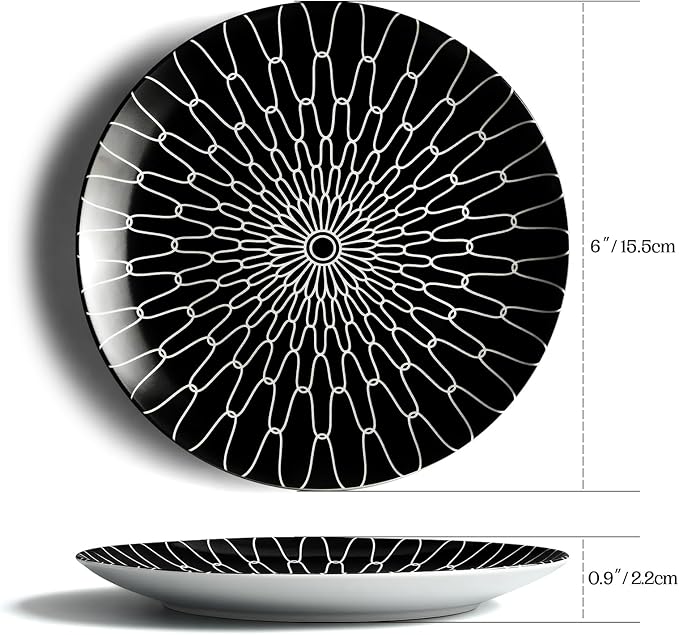10-Inch Dinner Plates Set of 6, Black and White Grid Ceramic Plates, Large Checkerboard Design for Main Course, Restaurant-Style, Microwave & Oven Safe