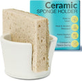 Elevated Lifestyle Ceramic Sponge Holder – Sink Caddy Organizer, Decorative Bathroom and Kitchen Sink Accessories, Allows Sponge to Dry, Ideal Countertop Sponge & Bar Soap Holder - (White)