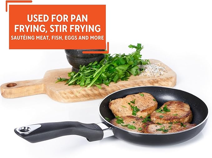 IMUSA 8in Bistro Aluminum Nonstick Fry Pan with Cool Touch Handle, Small Skillet for Eggs, Omelets, Sauteing, and Everyday Cooking, Black